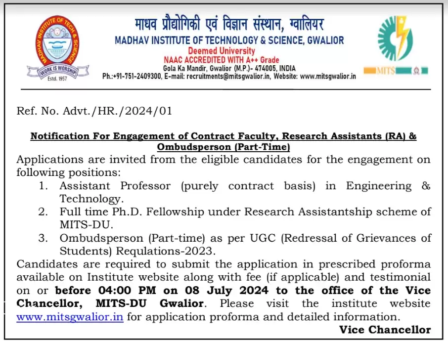 Applications are invited for Research Assistantship/Research Associates ...